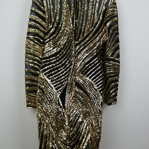 Camille Womens Dress Long Sleeve Sheer Sequins Zip - Picture 6 of 7
